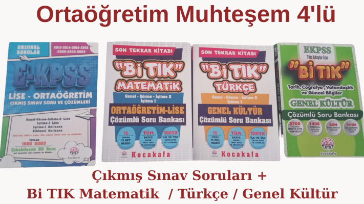 Ortaöğretim-Lise 4'lü Set Çıkmış Sınav Soruları +Bi Tık Matematik+Bi Tık Türkçe + Bi Tık Genel K