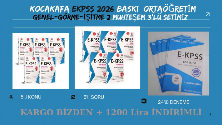 EKPSS Genel-Görme-İşitme Ortaöğretim 3'lü Set- 5'li Konu +5'li Soru + 24 Deneme  Sınavı
