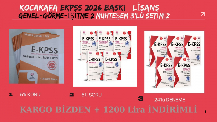 EKPSS Genel-Görme-İşitme Lisans  3'lü Set- 5'li Konu +5'li Soru + 24 Deneme  Sınavı(1200 Lira indiri